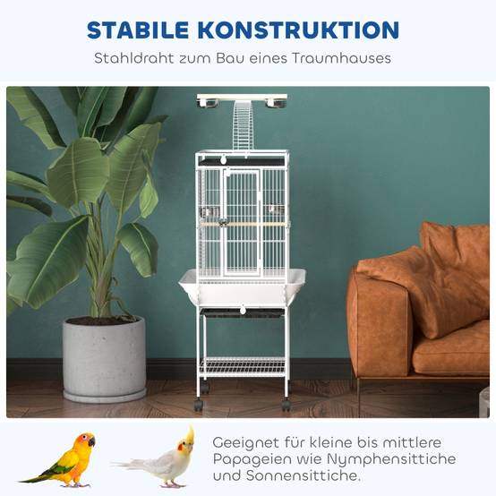Cage volière acier pour perroquets avec aire de jeux 62,5x62,5x156cm Blanc - ComfortXL Outdoor Living - Image 7