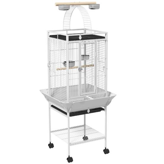 Cage volière acier pour perroquets avec aire de jeux 62,5x62,5x156cm Blanc - ComfortXL Outdoor Living - Image 2