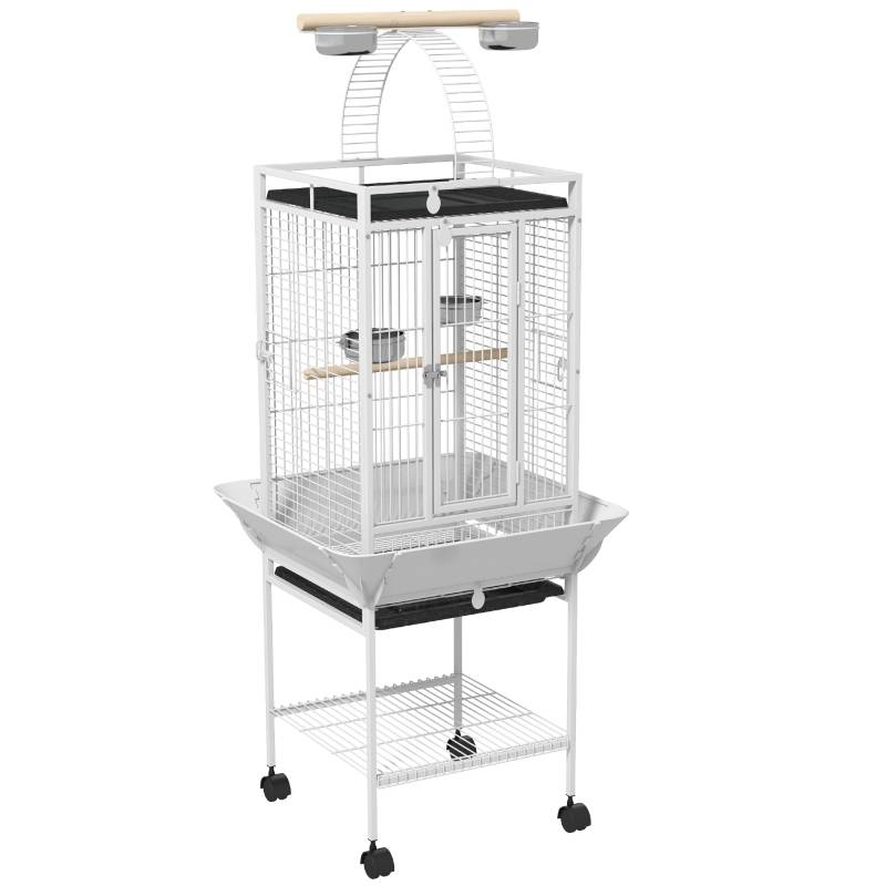 Cage volière acier pour perroquets avec aire de jeux 62,5x62,5x156cm Blanc - ComfortXL Outdoor Living - Image 2