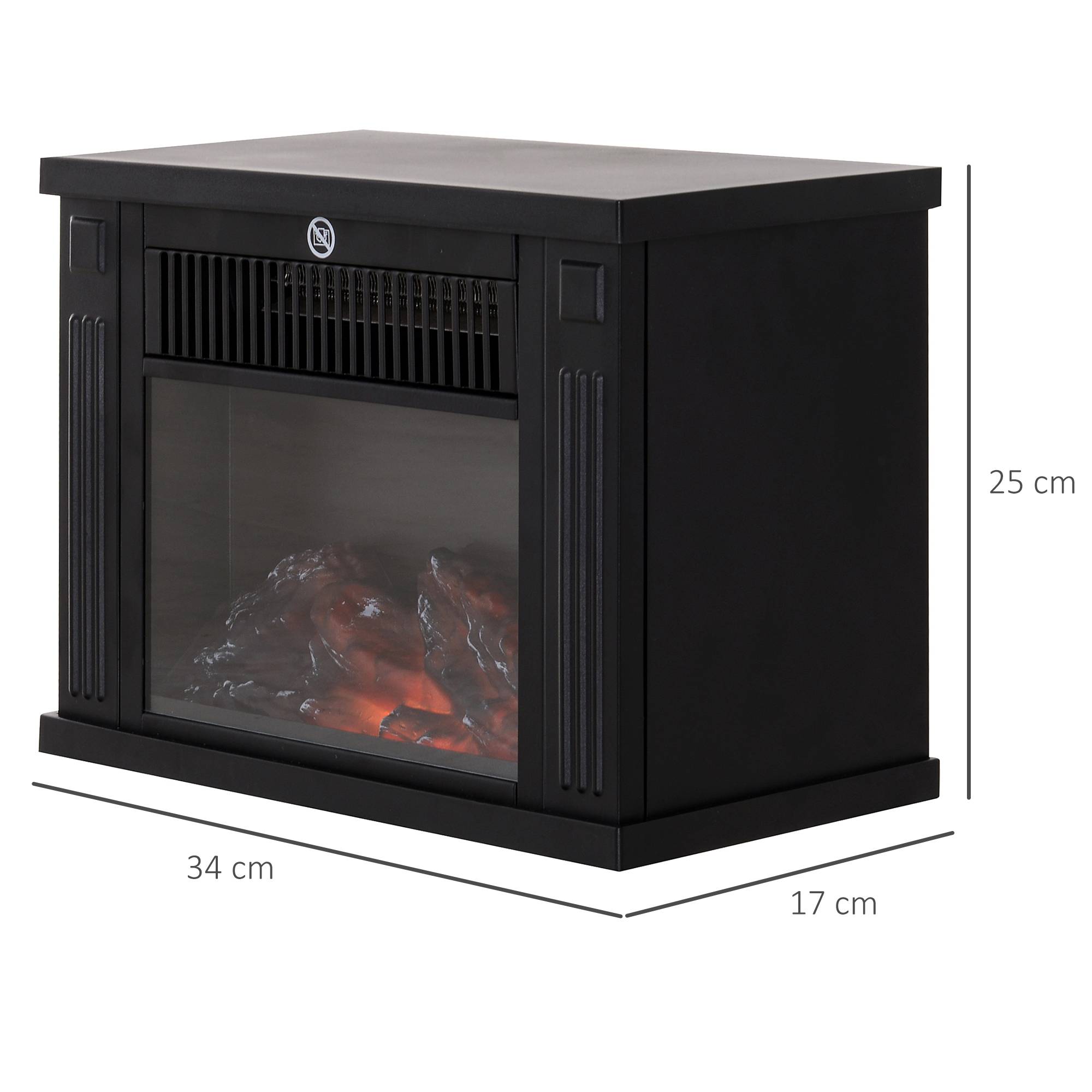 Cheminée électrique 600/1200W décorative de table portable, effet de flamme réaliste, anti-surchauffe 10-15 m² 34x17x25 cm noir - Image 5