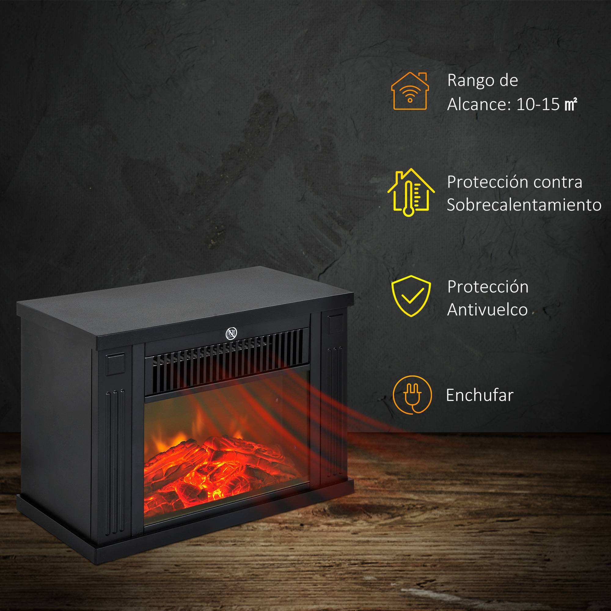 Cheminée électrique 600/1200W décorative de table portable, effet de flamme réaliste, anti-surchauffe 10-15 m² 34x17x25 cm noir - Image 7