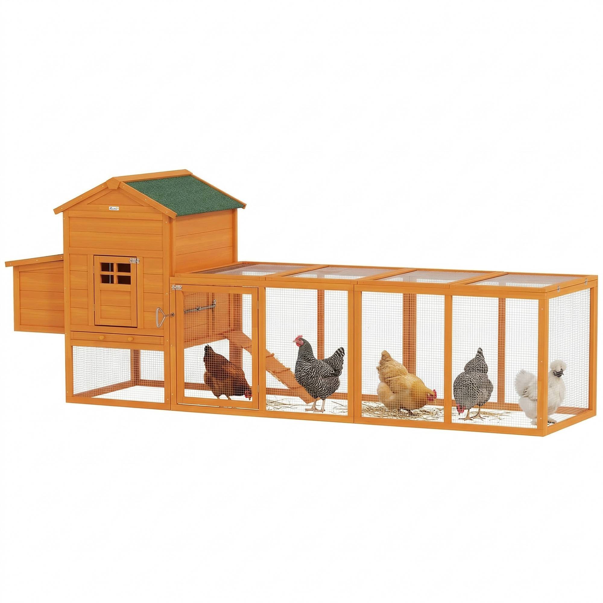 Sans Marque - Grand poulailler bois 3-6 poules toit asphalte pondoir plateau amovible 297,5x68x118 cm naturel