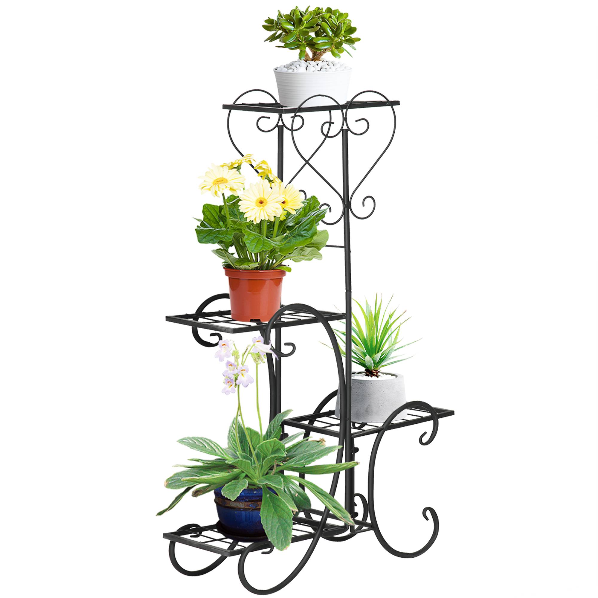 Porte-fleurs métal 4 niveaux, étagère plantes, escalier, int/ext, noir, 45x24,5x80 cm - Image 2
