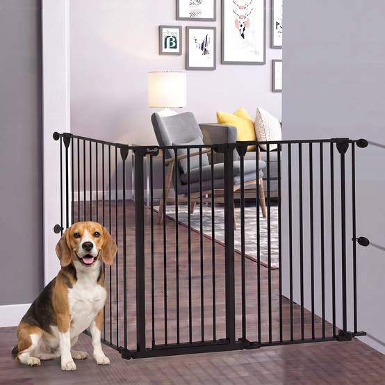 Sans Marque - Clôture pour animaux pliable en acier, 3 panneaux, double verrouillage et verrouillage auxiliaire, 206 x 90 cm, noire - Image 4