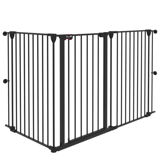 Sans Marque - Clôture pour animaux pliable en acier, 3 panneaux, double verrouillage et verrouillage auxiliaire, 206 x 90 cm, noire - Image 2