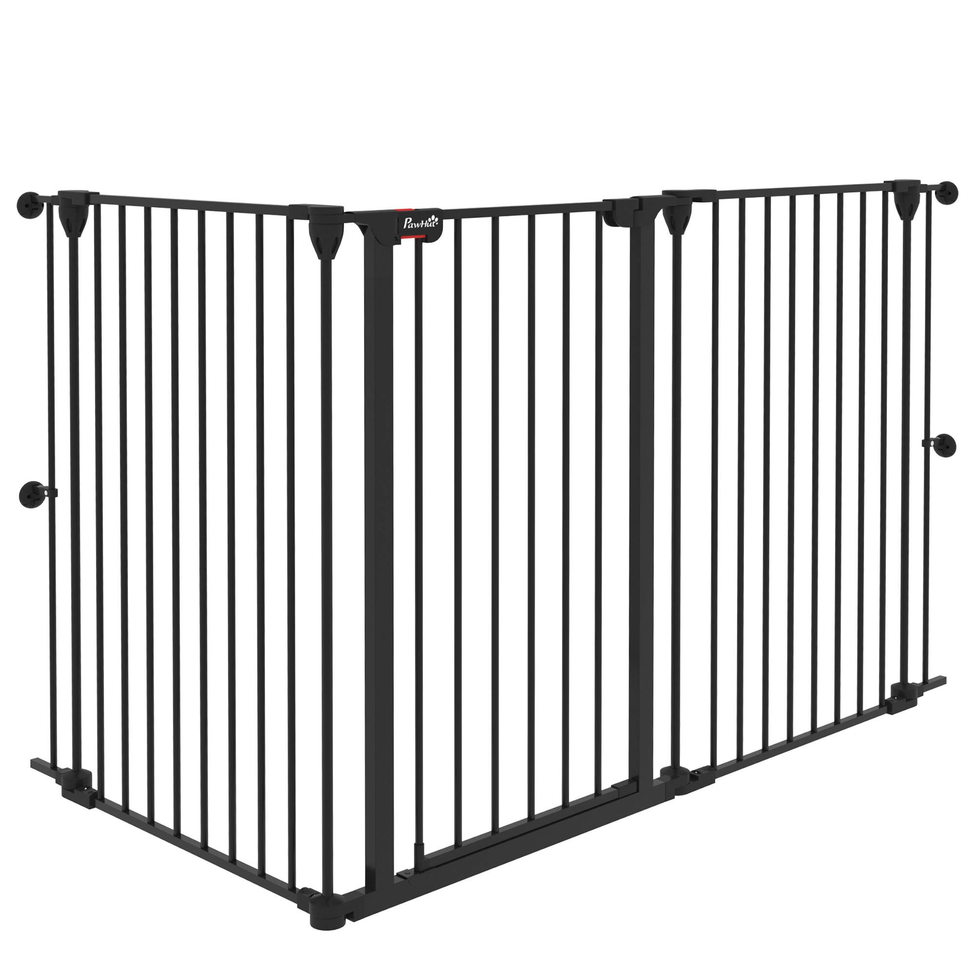 Sans Marque - Clôture pour animaux pliable en acier, 3 panneaux, double verrouillage et verrouillage auxiliaire, 206 x 90 cm, noire - Image 2