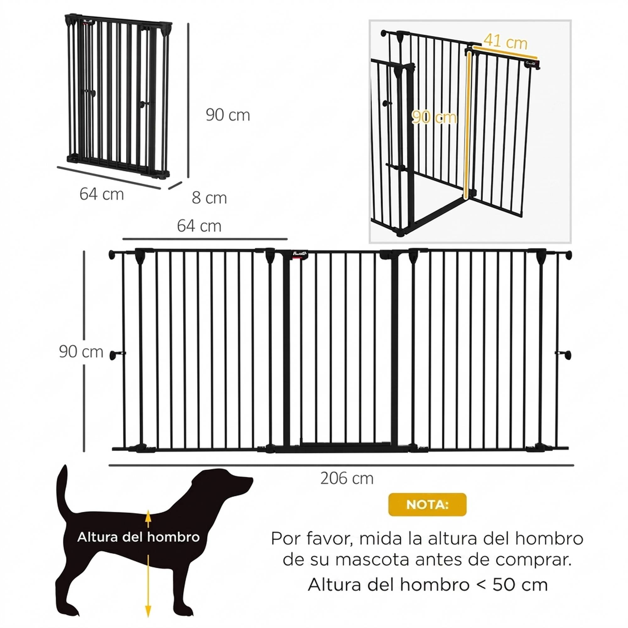 Sans Marque - Clôture pour animaux pliable en acier, 3 panneaux, double verrouillage et verrouillage auxiliaire, 206 x 90 cm, noire - Image 5