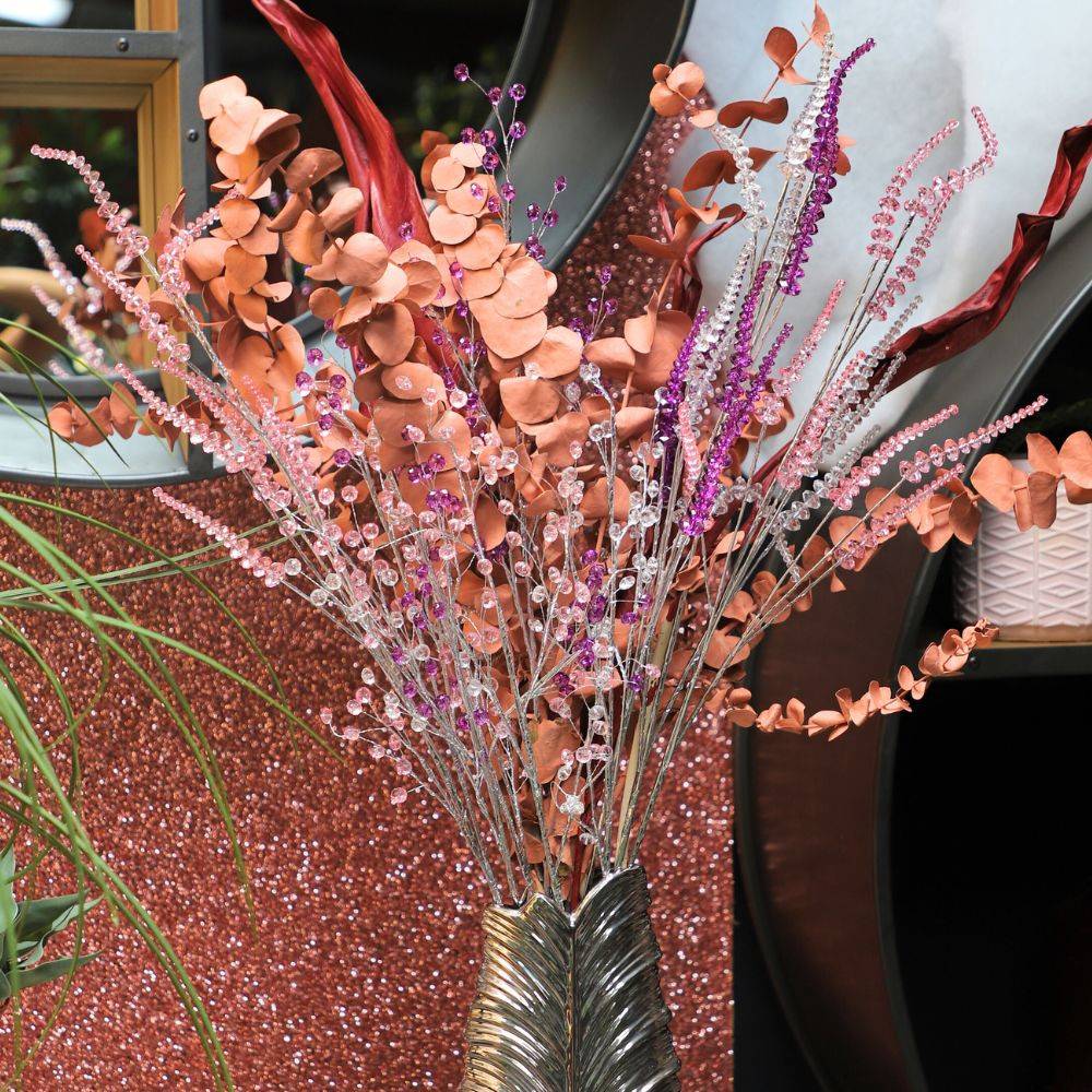 Branche de fleurs «Pastilles Cristal» en verre violet 90cm Chemin de campagne - Imagen 4