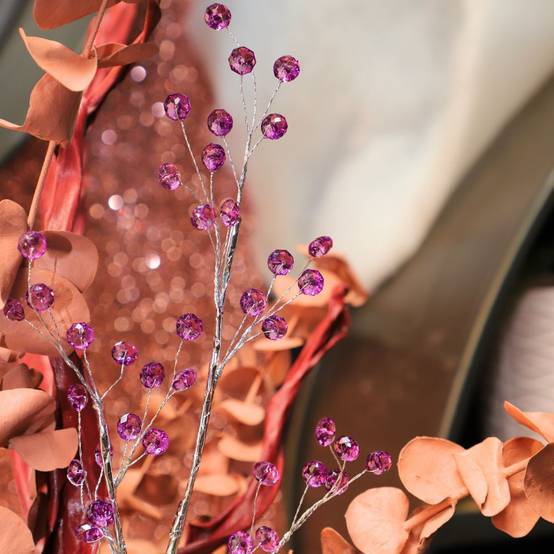 Branche de fleurs «Pastilles Cristal» en verre violet 90cm Chemin de campagne - Imagen 2