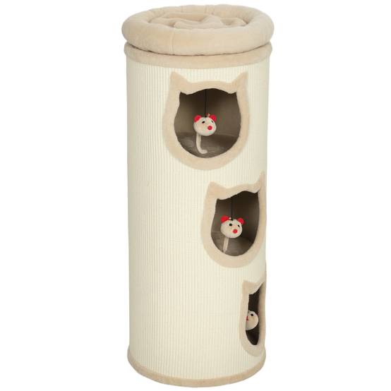 Tour à griffer chat 3 niveaux sisal 360 peluche jouets suspendus 38x96cm crème - ComfortXL Outdoor Living - Image 2
