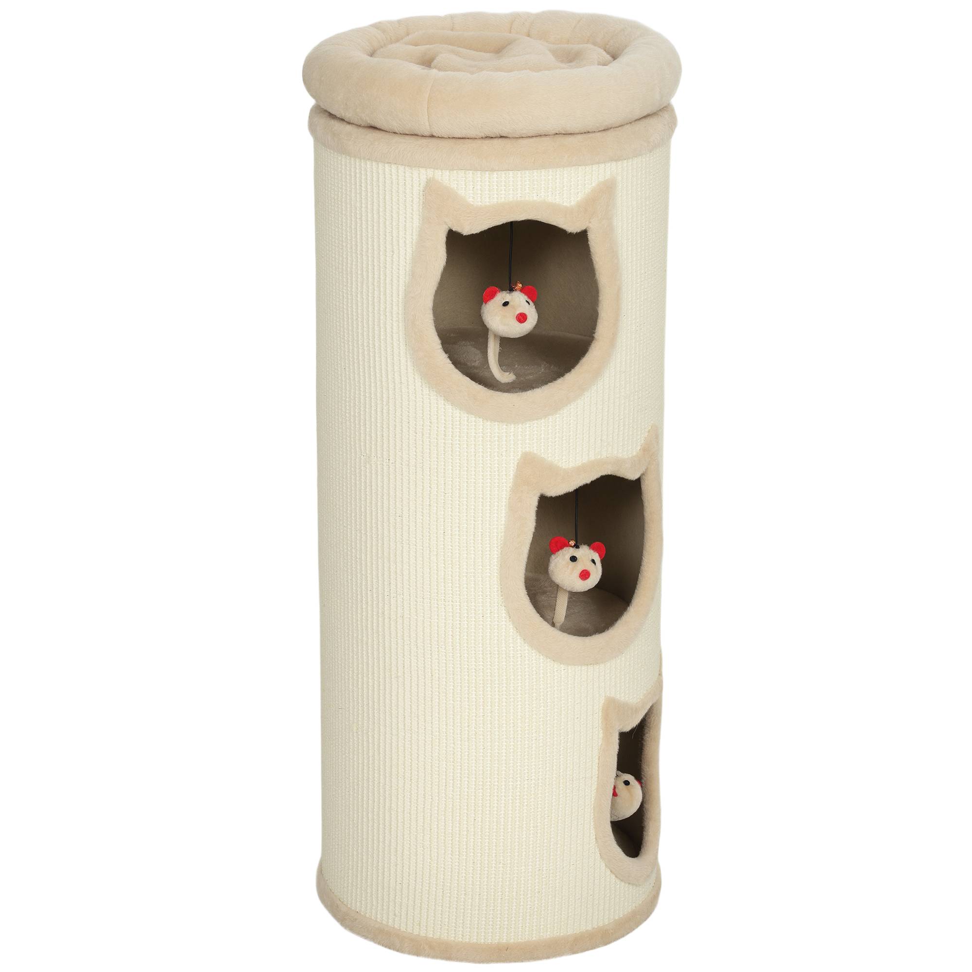 Tour à griffer chat 3 niveaux sisal 360 peluche jouets suspendus 38x96cm crème - ComfortXL Outdoor Living - Image 2