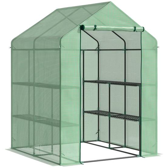 Serre de plantation 8 étagères avec porte en acier et PE, vert - Image 1
