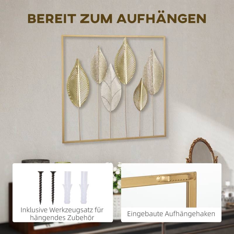 Décoration murale feuilles métal intérieur salon design moderne 70x70 cm doré - ComfortXL Outdoor Living - Image 5