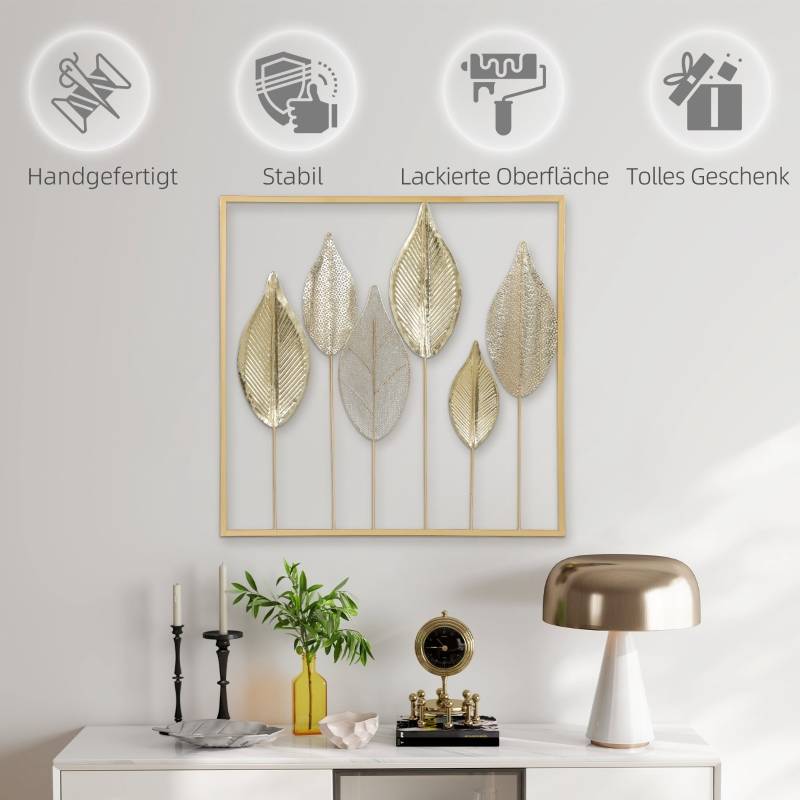 Décoration murale feuilles métal intérieur salon design moderne 70x70 cm doré - ComfortXL Outdoor Living - Image 6