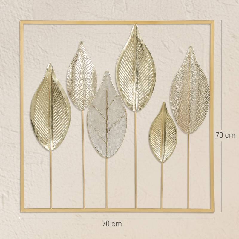 Décoration murale feuilles métal intérieur salon design moderne 70x70 cm doré - ComfortXL Outdoor Living - Image 3