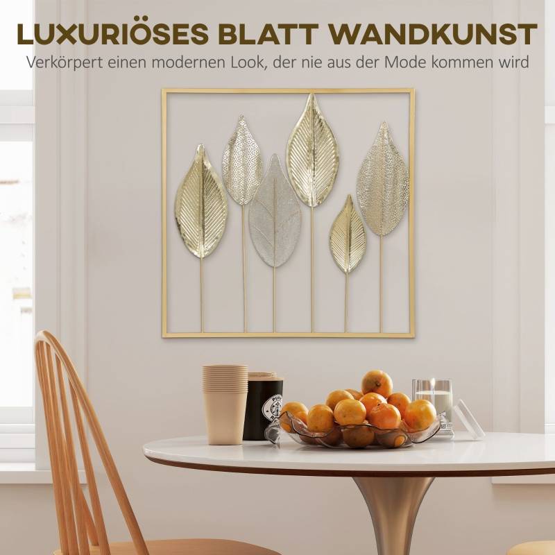 Décoration murale feuilles métal intérieur salon design moderne 70x70 cm doré - ComfortXL Outdoor Living - Image 4