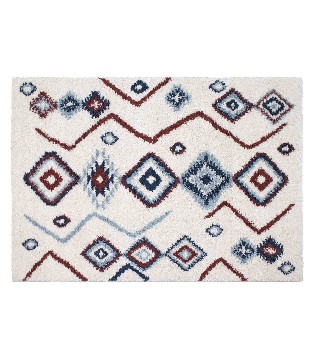 Tapis décoratif Ivoire Bleu et Terracotta esprit Berbère  60  x 110 cm - Image 1