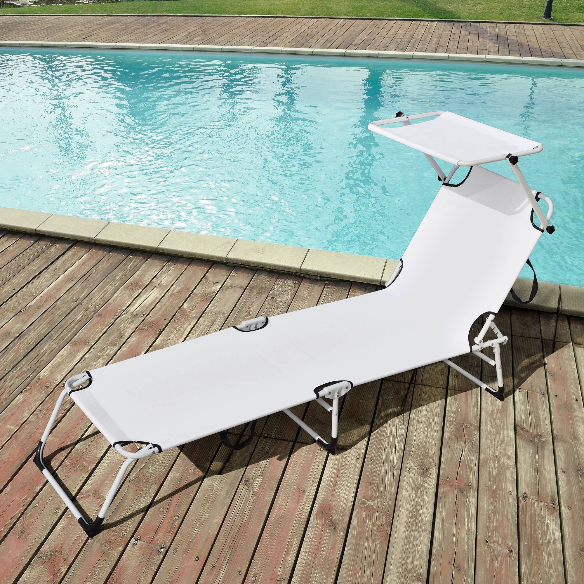 Casa.Pro - Tumbona Plegable Lomeda con Parasol Blanco 187 x 53 x 27 cm [casa.pro] - Imagen 2