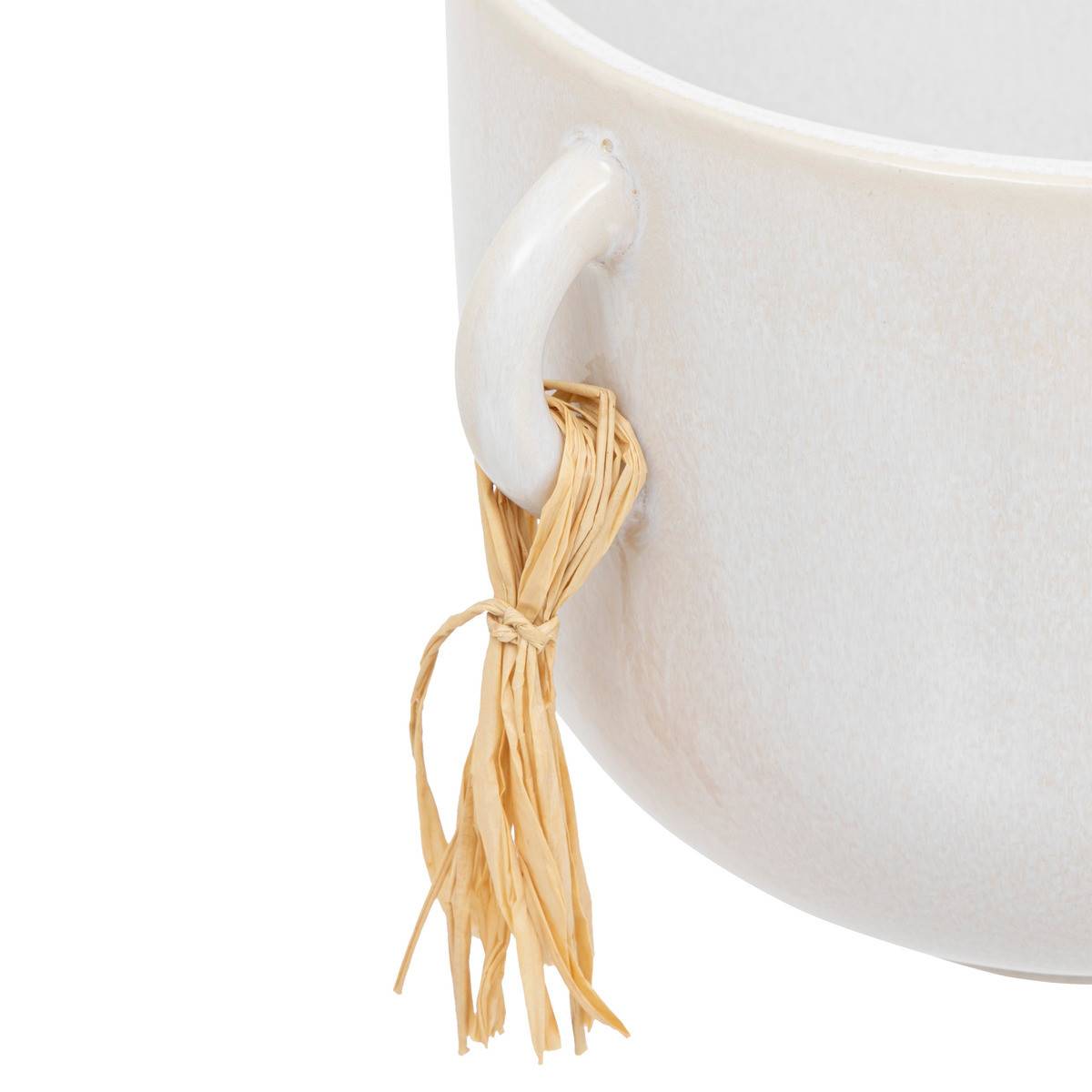 Pot en Céramique émaillée Blanche avec pompons H 18 cm - Imagen 2