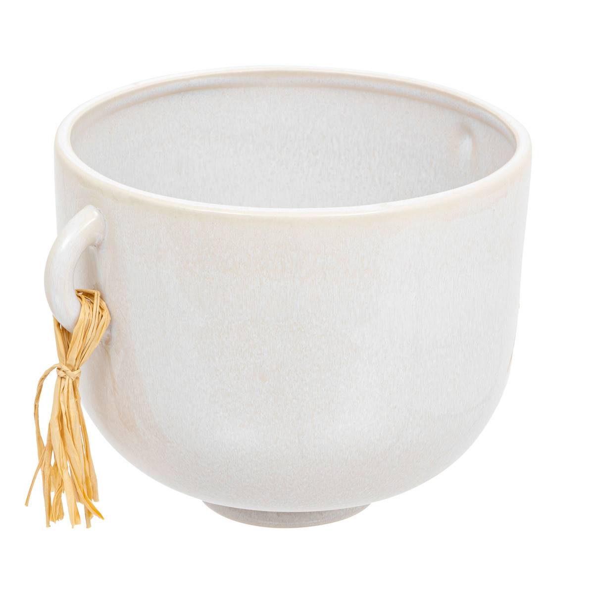 Pot en Céramique émaillée Blanche avec pompons H 18 cm - Imagen 1