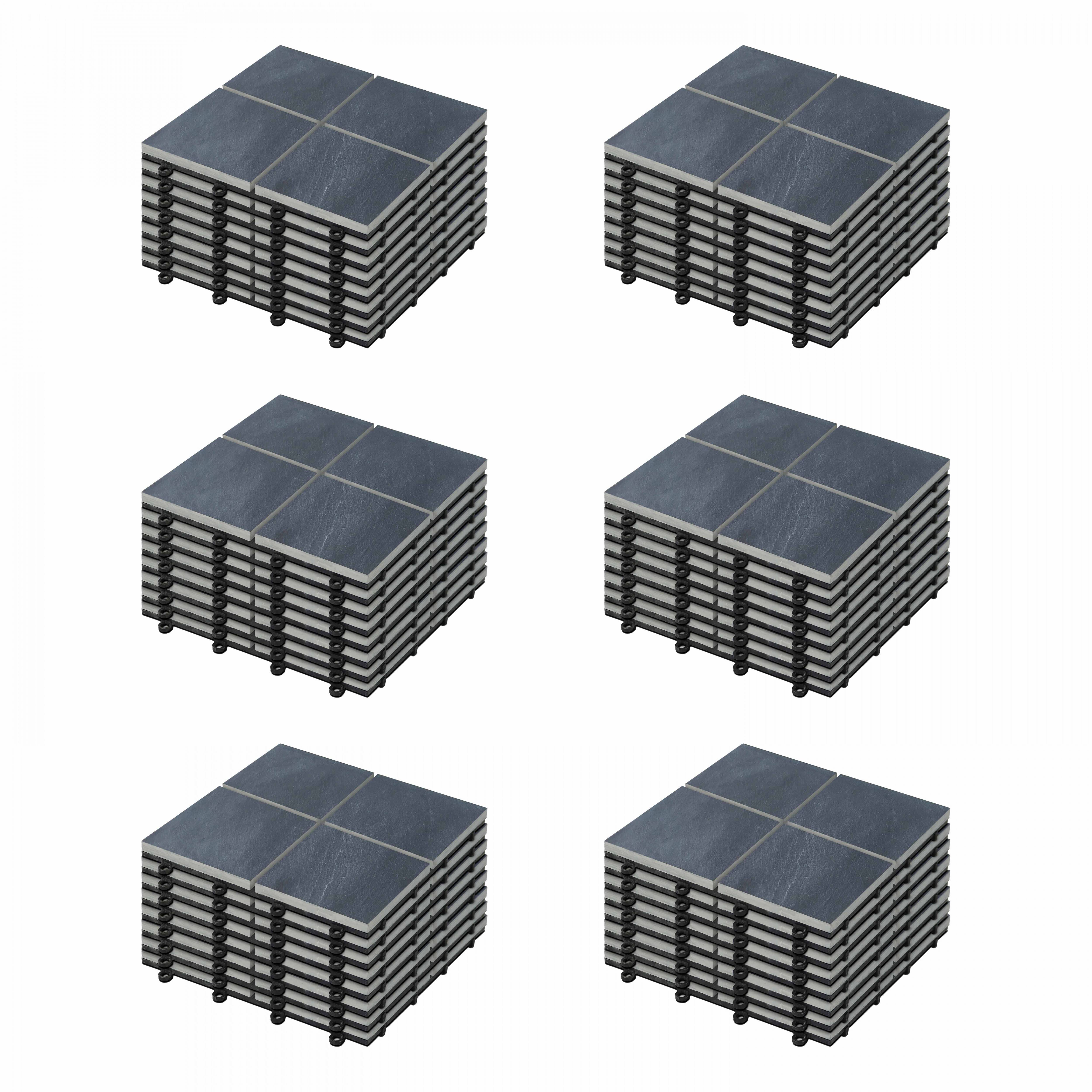 Oviala - Lot de 48 dalles clipsables en pierre noir Kobe - Oviala - Imagen 1