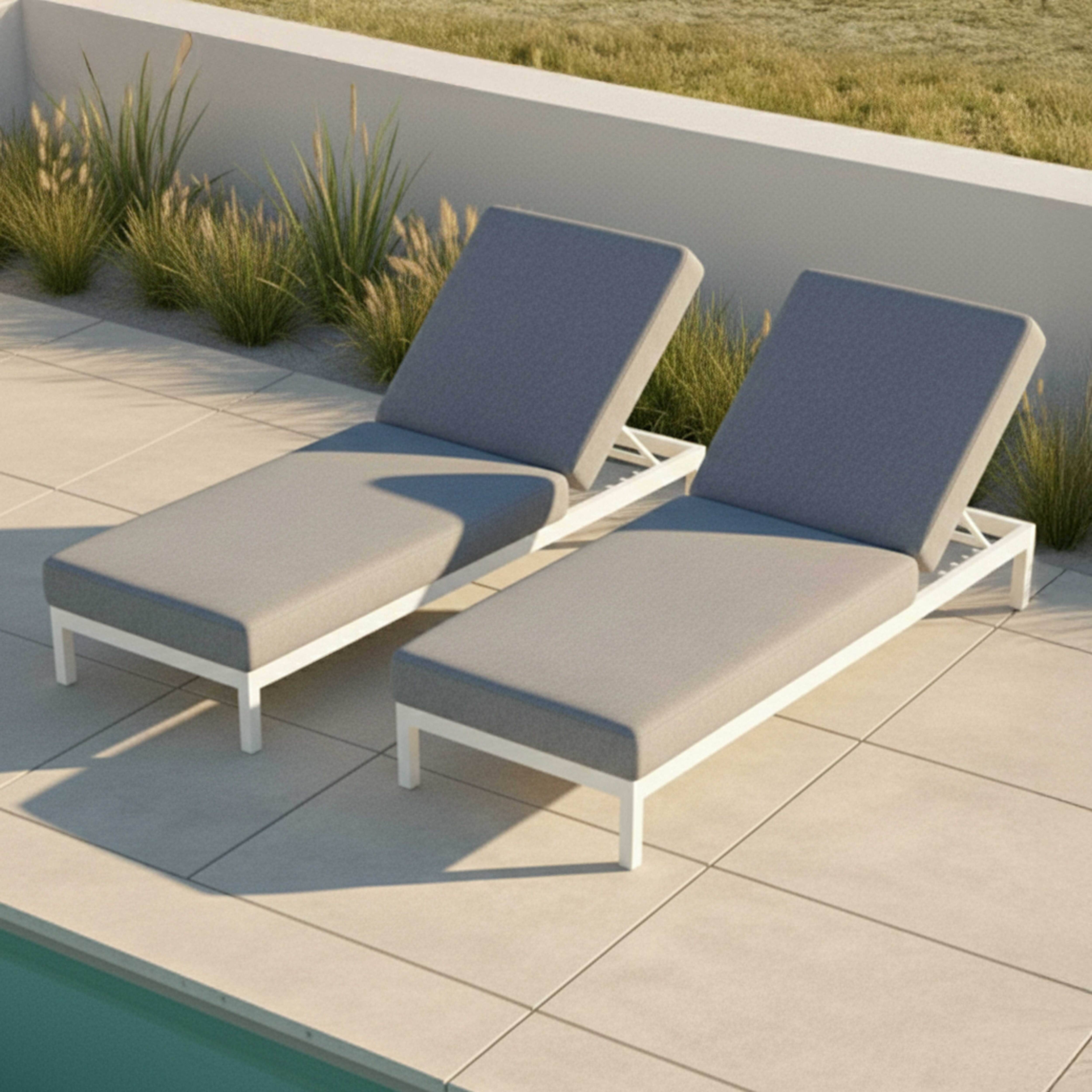 Oviala - Lot de 2 bains de soleil inclinable en aluminium gris clair  Galapagos - Oviala - Imagen 2