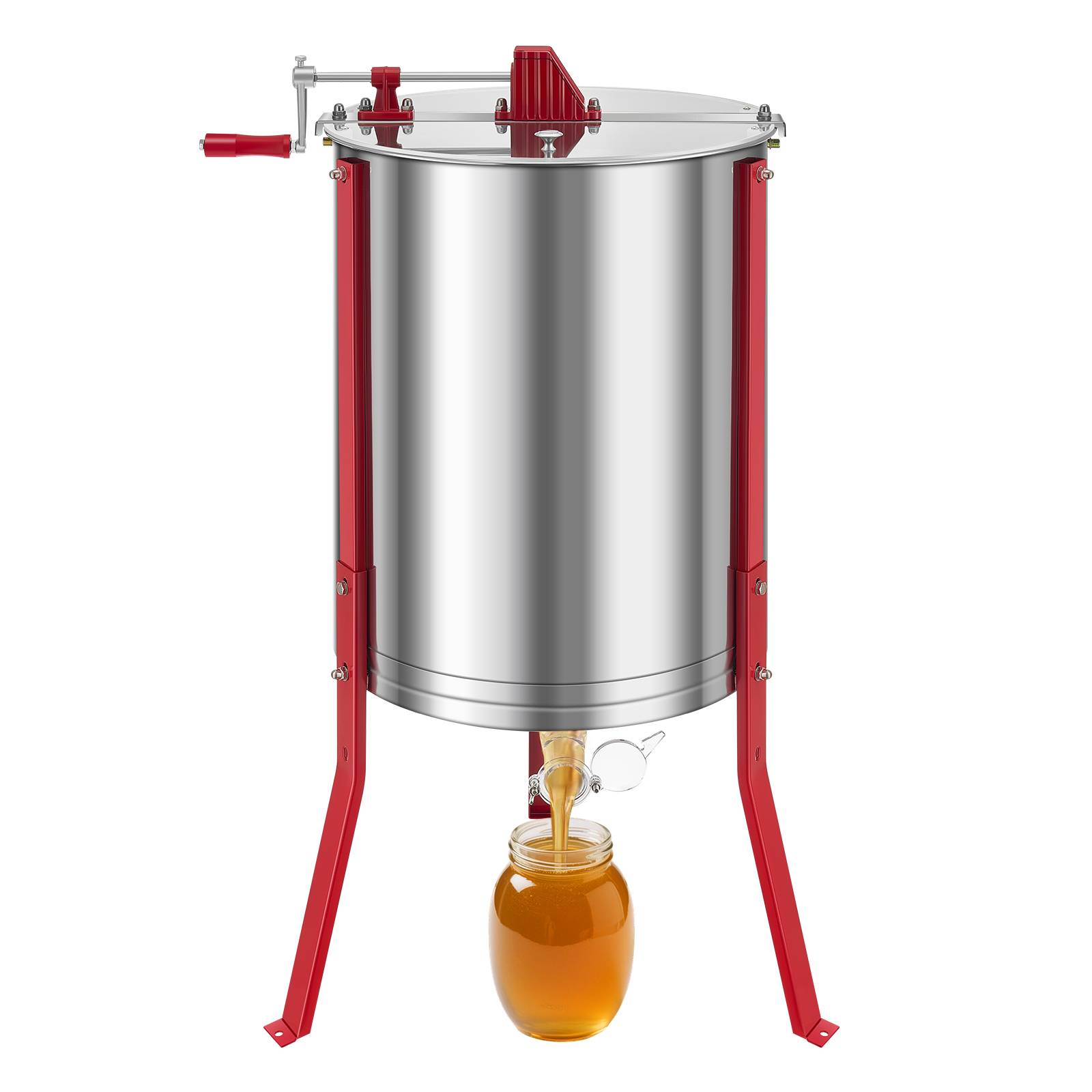 Vevor - VEVOR Extracteur de miel manuel 6 cadres, acier inox 201, couvercle transparent, support réglable 30–40 cm, pour cadres moyens et peu profonds. - Image 1