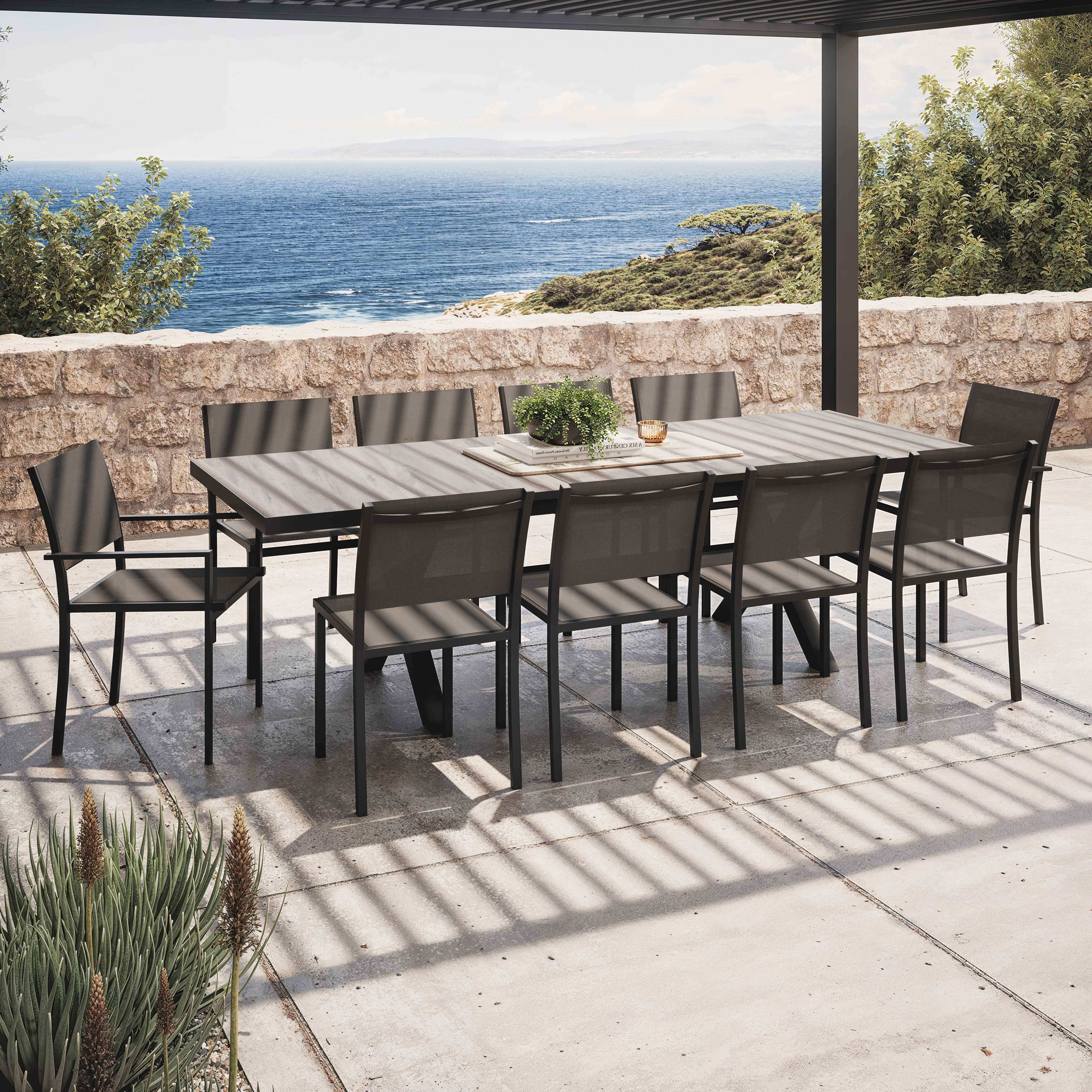 Oviala - Table extensible en aluminium et céramique 10 chaises gris Tivoli - Oviala - Imagen 2