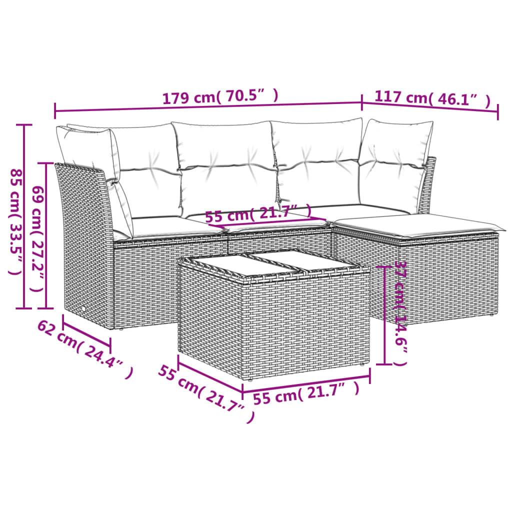 Salon de balcon 5 pièces en résine tressée modulable avec table basse et pouf pour espace extérieur Gris – ComfortXL Outdoor Living - Image 3