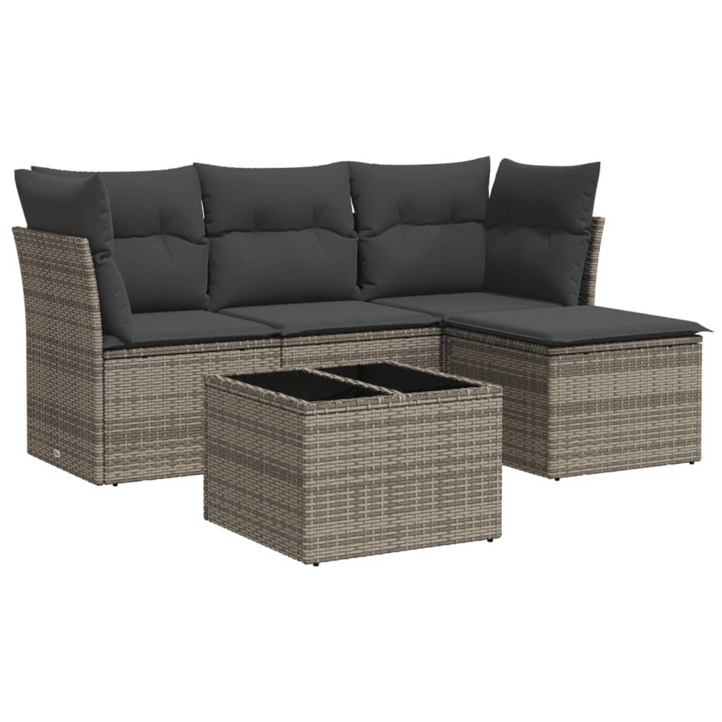 Salon de balcon 5 pièces en résine tressée modulable avec table basse et pouf pour espace extérieur Gris – ComfortXL Outdoor Living - Image 2