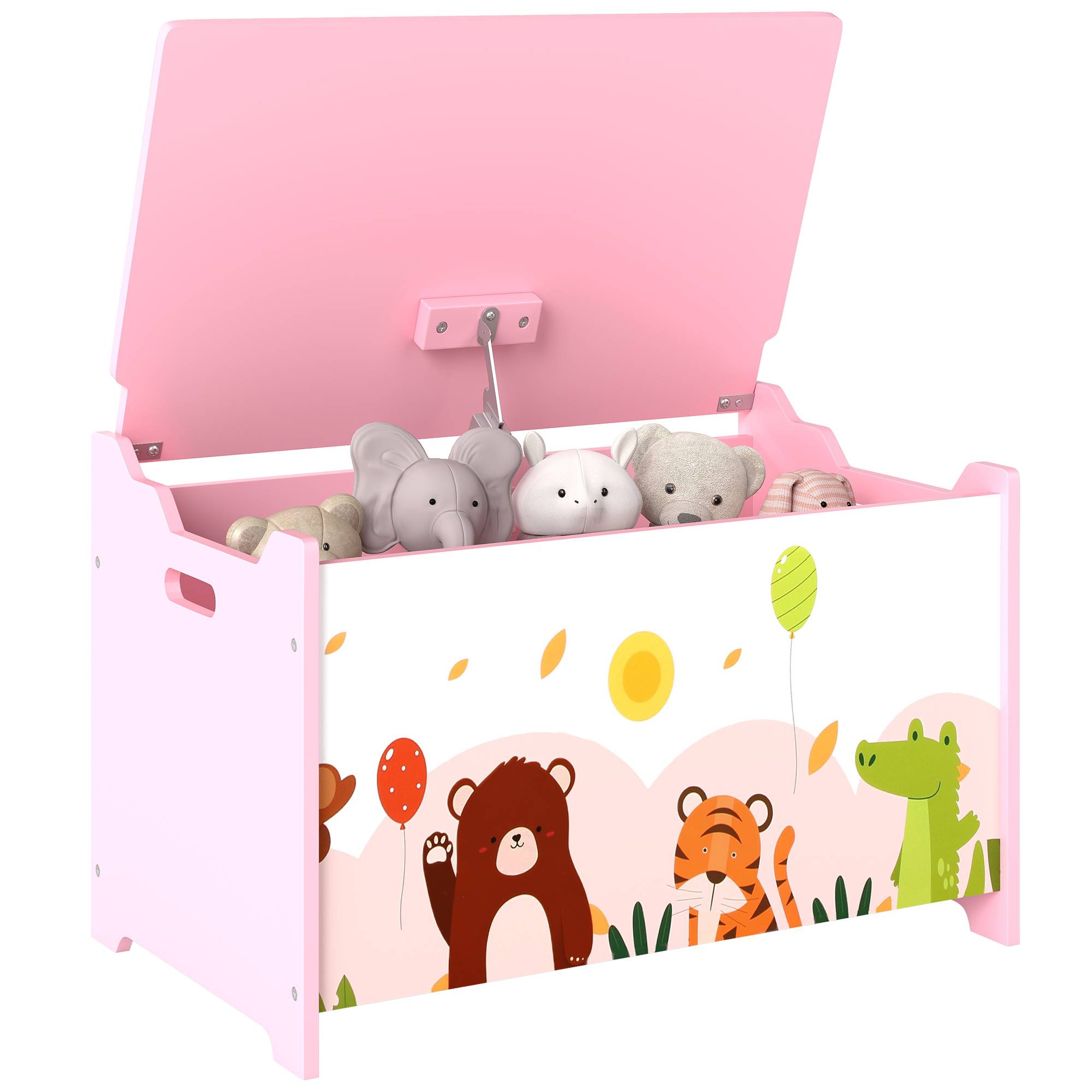 Coffre à jouets pour enfants, avec couvercle à charnières et poignées, motif animal, 60 x 37 x 39 cm, rose - Image 1
