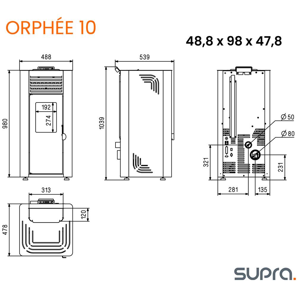 Supra - Poêle à granulés de bois 10kw noir ORPHEE 10 NOIR Supra - Imagen 3