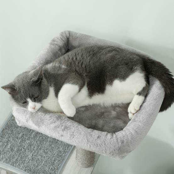 Arbre à Chat 126cm Tour de Jeu avec Niche Hamac et Plateformes Poteaux Sisal Gris - ComfortXL Outdoor Living - Image 10