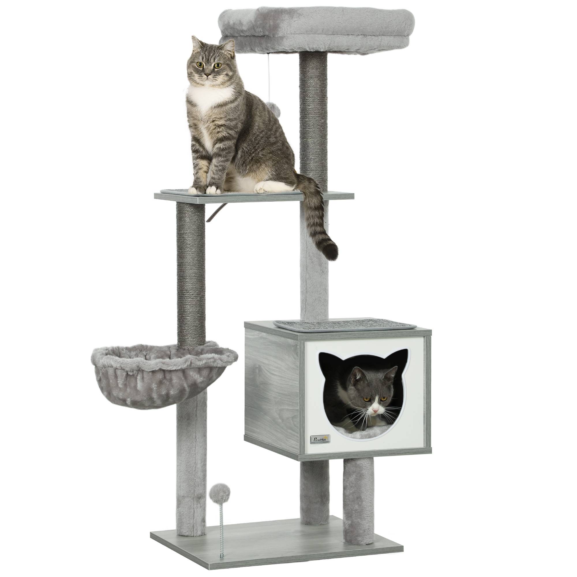 Arbre à Chat 126cm Tour de Jeu avec Niche Hamac et Plateformes Poteaux Sisal Gris - ComfortXL Outdoor Living - Image 1