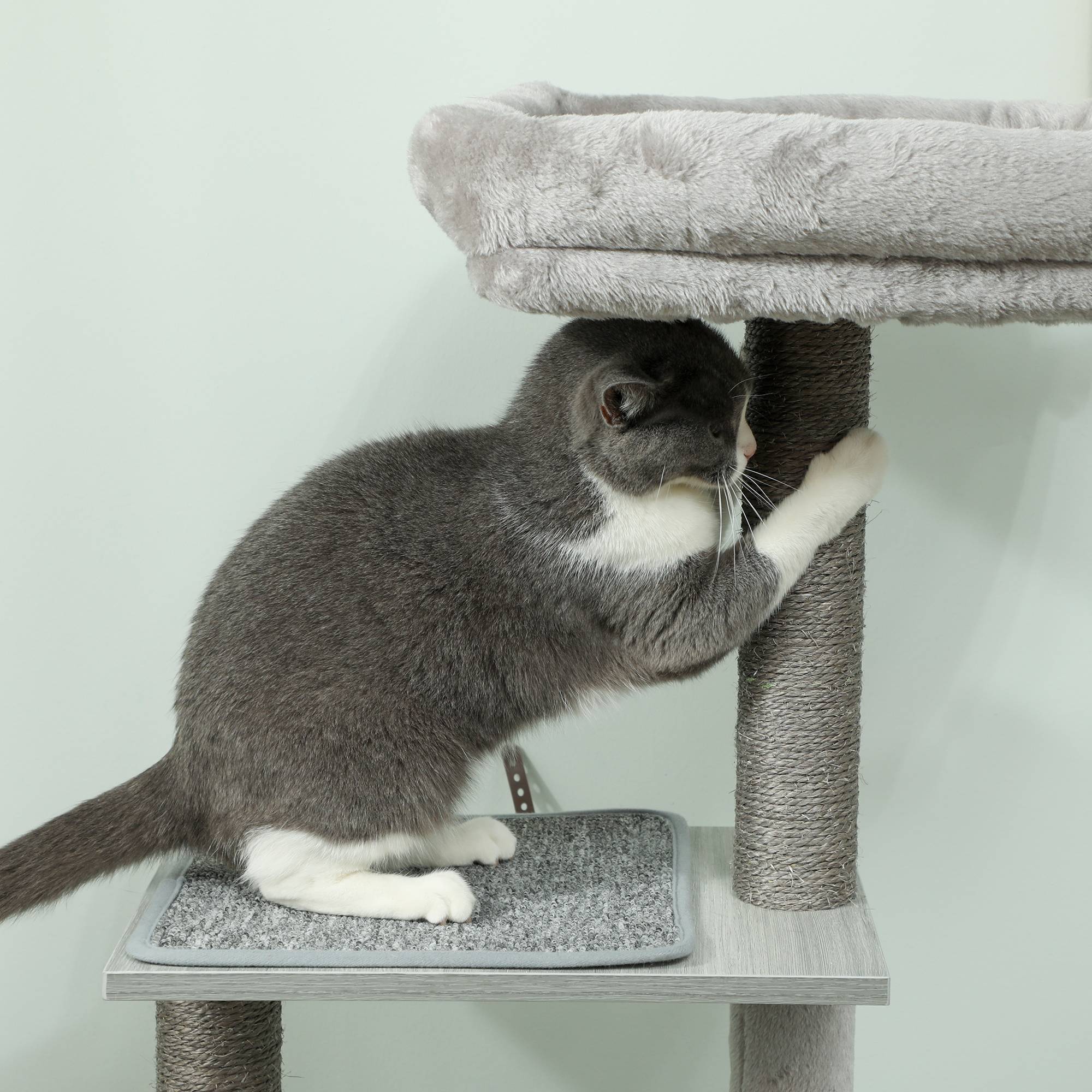 Arbre à Chat 126cm Tour de Jeu avec Niche Hamac et Plateformes Poteaux Sisal Gris - ComfortXL Outdoor Living - Image 9