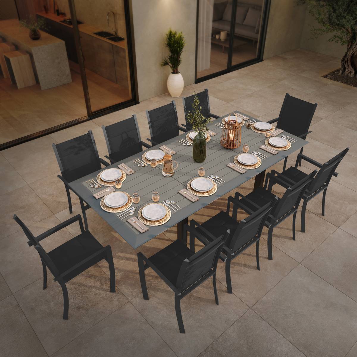 Hesperide - Table de jardin extensible "Allure" effet bois muscade & graphite 10 places en aluminium traité époxy Hespéride - Imagen 3