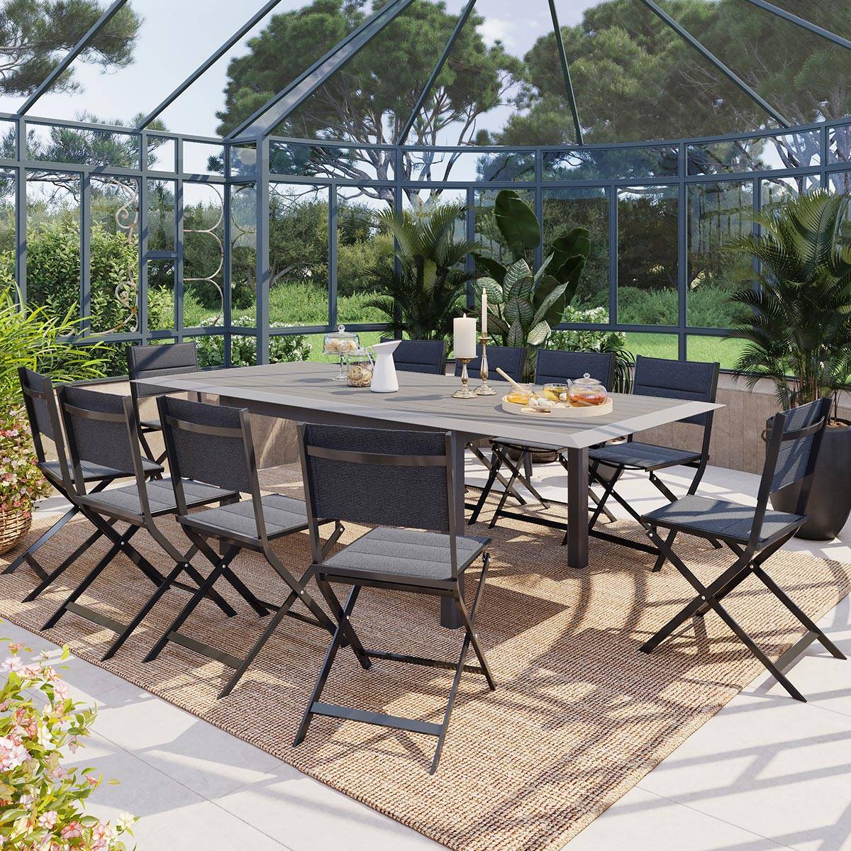 Hesperide - Table de jardin extensible "Allure" effet bois muscade & graphite 10 places en aluminium traité époxy Hespéride - Imagen 1