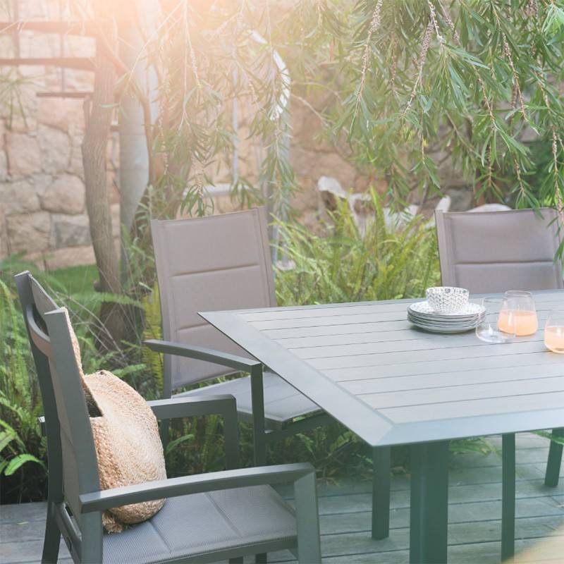 Hesperide - Table de jardin extensible "Allure" effet bois muscade & graphite 10 places en aluminium traité époxy Hespéride - Imagen 6
