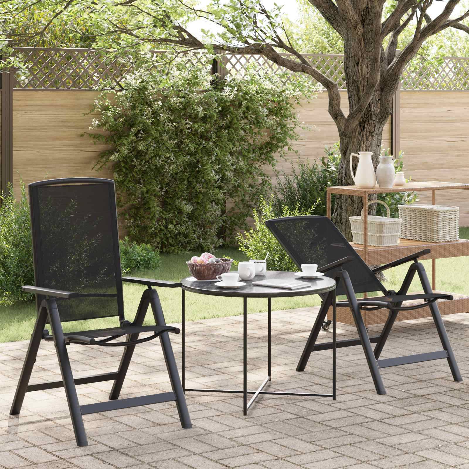 Chaises de jardin inclinables aluminium et textilène noir 71 x 58 x 112 cm - PANGIVO