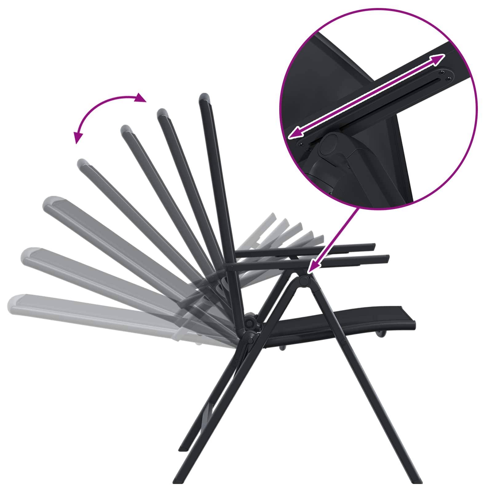 Chaises de jardin inclinables aluminium et textilène noir 71 x 58 x 112 cm - PANGIVO - Image 9