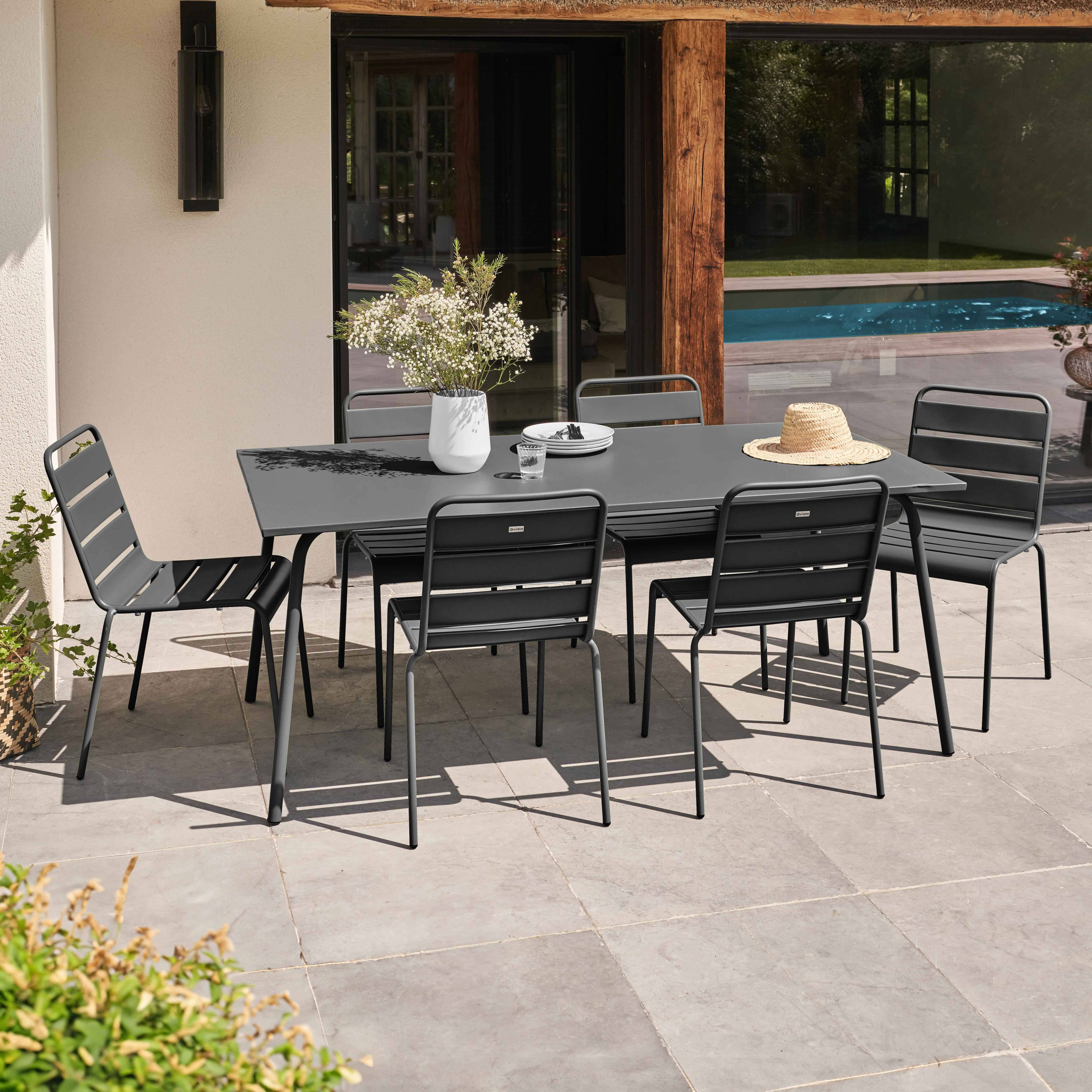 Oviala - Ensemble table de jardin et 6 chaises en métal anthracite Palavas - Oviala - Image 2
