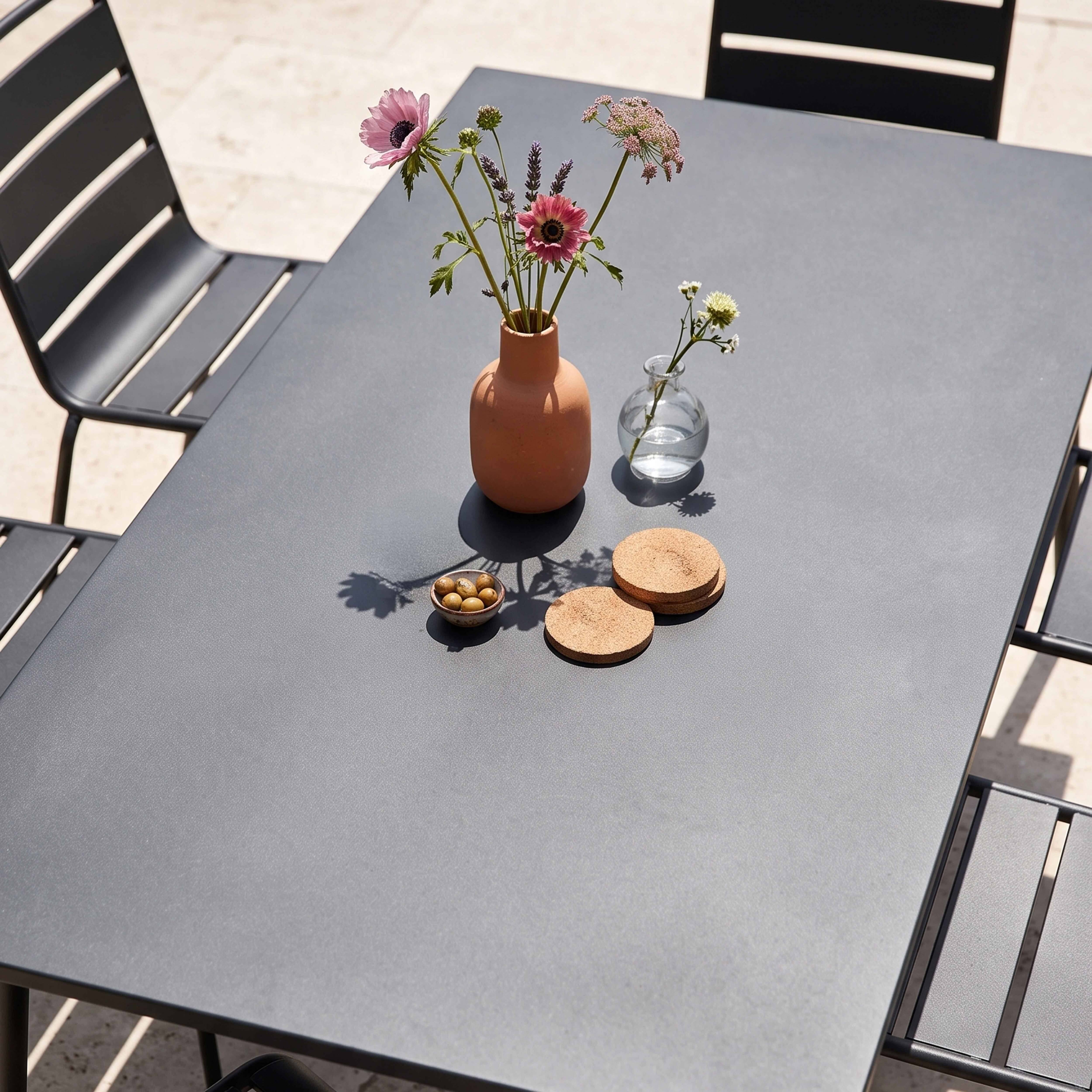 Oviala - Ensemble table de jardin et 6 chaises en métal anthracite Palavas - Oviala - Imagen 3