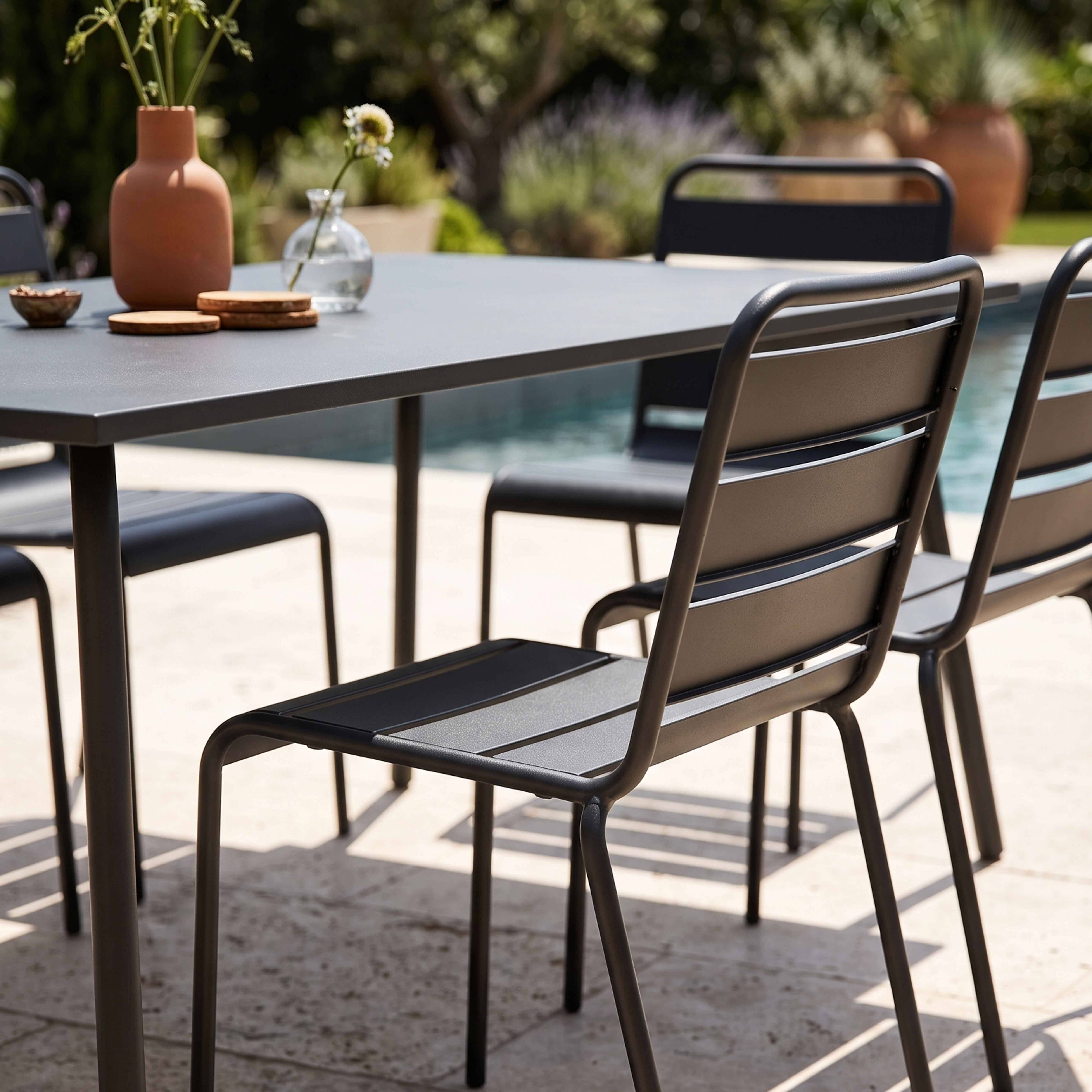 Oviala - Ensemble table de jardin et 6 chaises en métal anthracite Palavas - Oviala - Imagen 4
