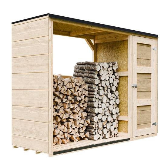 Timbela - Abri à bûches extérieur - 1,09+0,53 m² / 75x217xH159 cm - Abri à bûches moderne avec rangement latéral pour les outils - Timbela M981-HARVEST HONEY - Image 2
