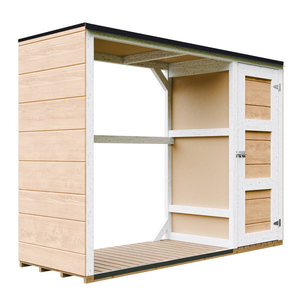 Timbela - Abri à bûches extérieur - 1,09+0,53 m² / 75x217xH159 cm - Abri à bûches moderne avec rangement latéral pour les outils - Timbela M981-HARVEST HONEY - Image 1