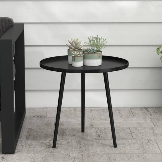 Table ronde extérieur structure acier Ø40x50cm noire, table d'appoint terrasse - Image 2