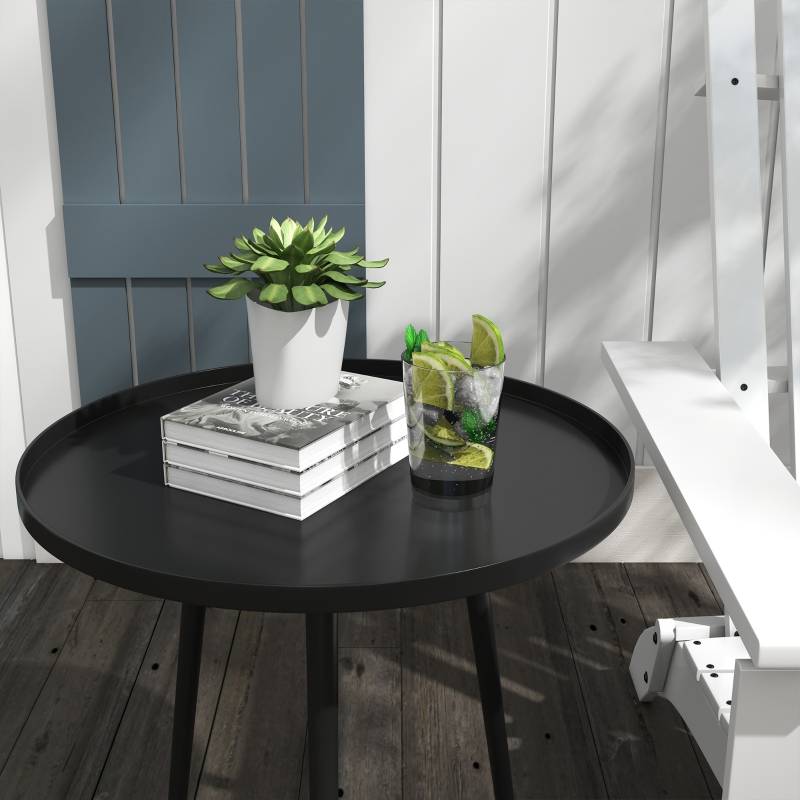 Table ronde extérieur structure acier Ø40x50cm noire, table d'appoint terrasse - Image 8