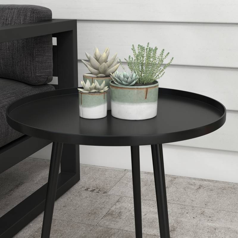 Table ronde extérieur structure acier Ø40x50cm noire, table d'appoint terrasse - Image 7