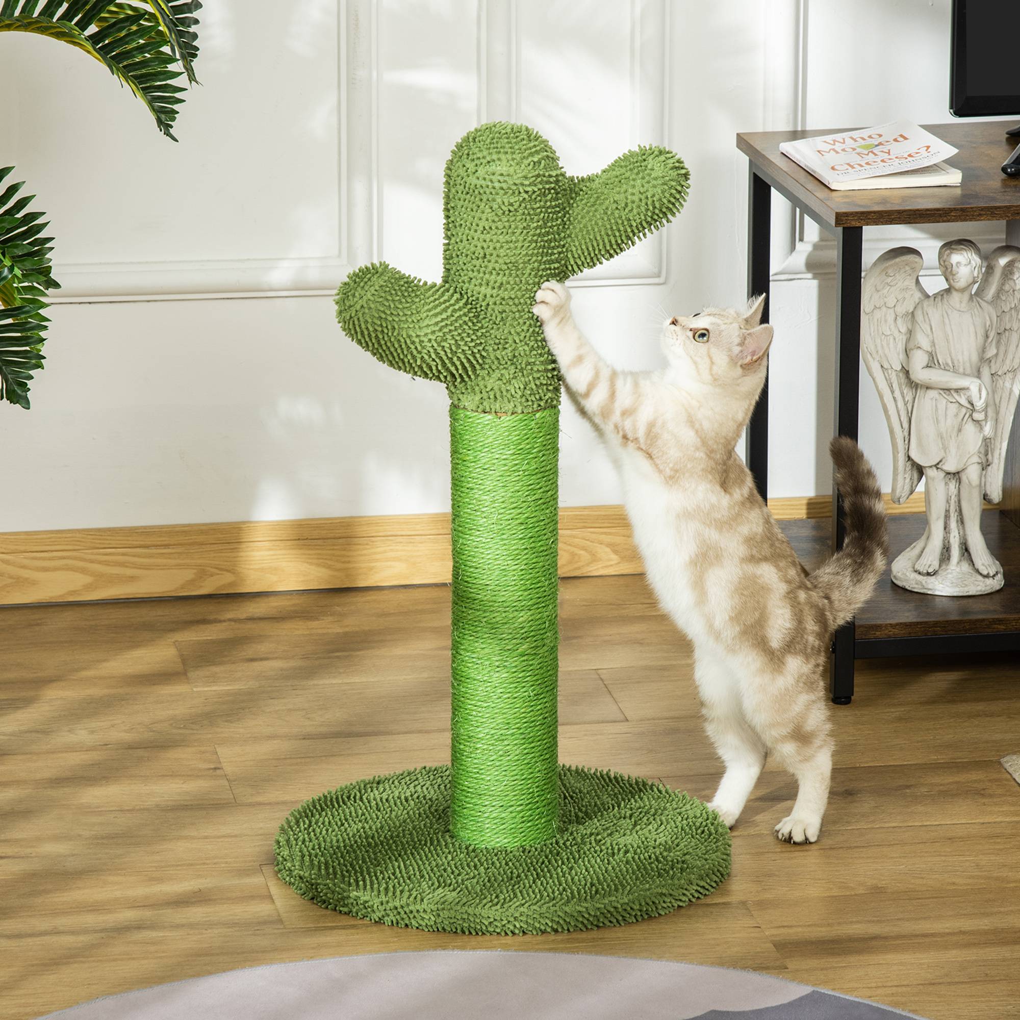 Griffoir pour chat cactus sisal bois de pin intérieur jeu griffes 65cm vert - ComfortXL Outdoor Living - Image 9