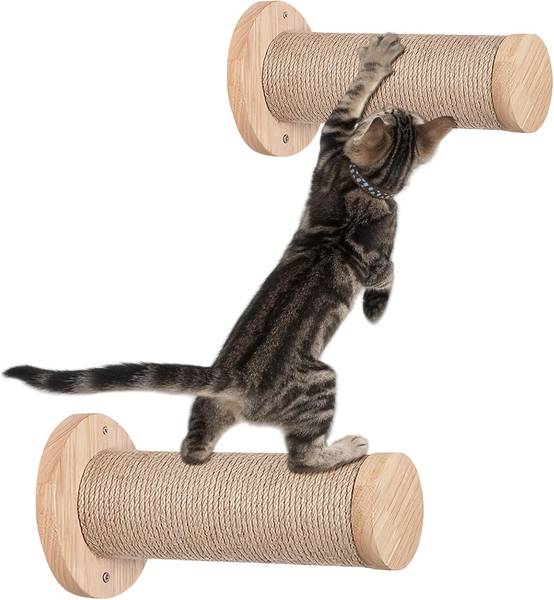 Lot de 2 escaliers muraux pour chat - En bois d'hévéa massif